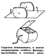 Стрелки показывают, в каком направлении сгибать фанеру; маслобойка в готовом виде